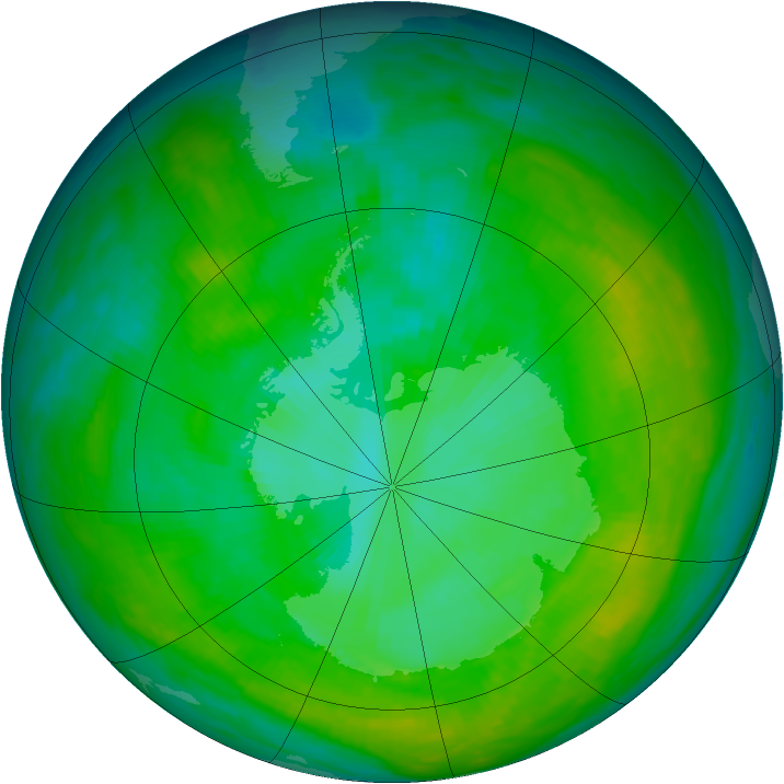 Antarctic ozone map for 11 January 1982